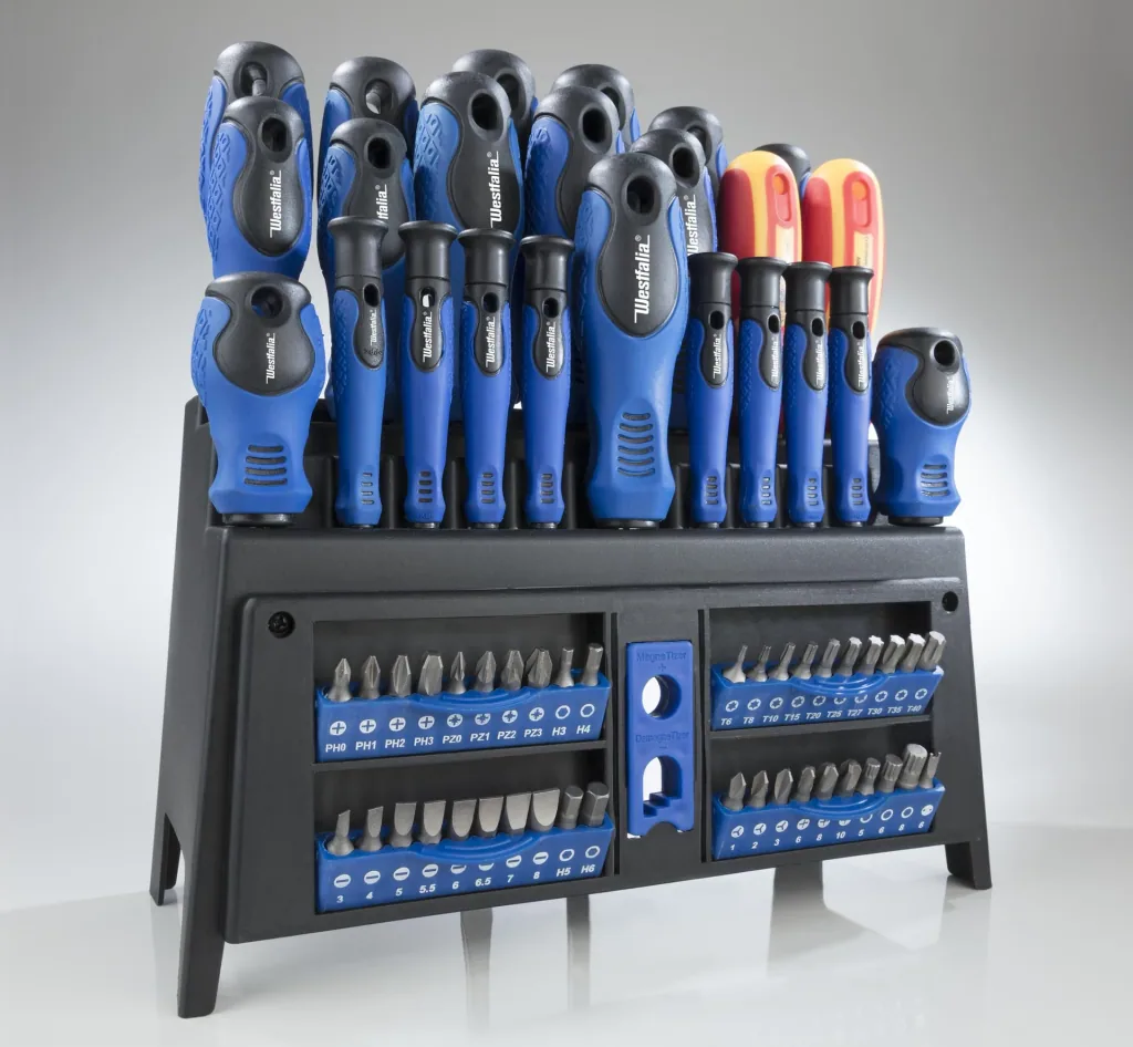 Schraubendreher-und Bit-Satz mit Halterung 65-teilig mit 2 VDE Schraubendrehern