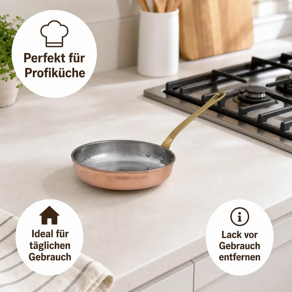 Bratpfanne, Kupferpfanne - aus Kupfer und Messing, 18cm