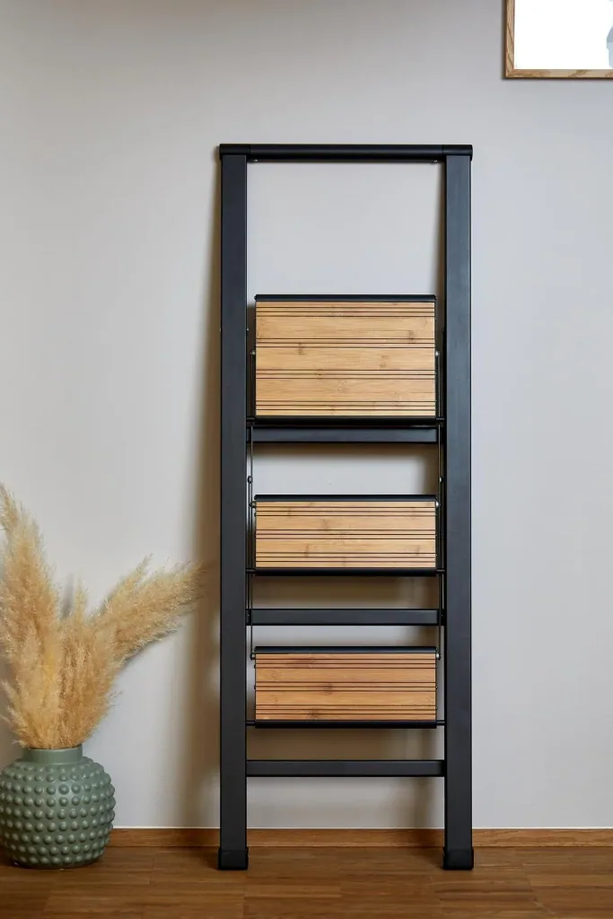Alu-Design Klapptrittleiter 2-stufig Schwarz, rutschfeste Haushaltsleiter, Sicherheits-Stehleiter