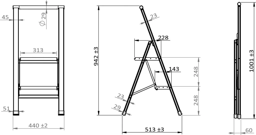 Alu-Design Klapptrittleiter 2-stufig Schwarz, rutschfeste Haushaltsleiter, Sicherheits-Stehleiter