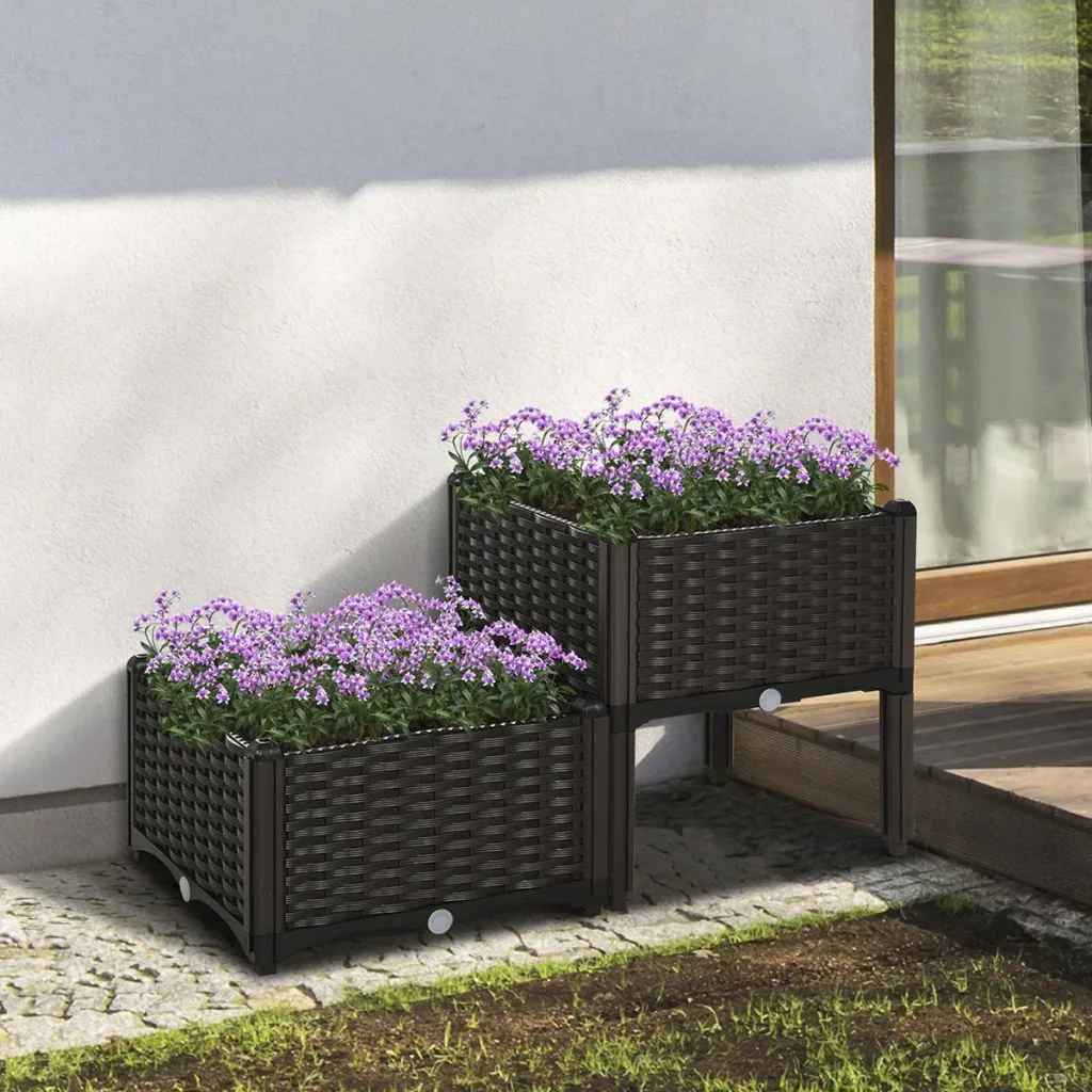 2-teiliges Hochbeet in Rattan-Optik dunkelbraun