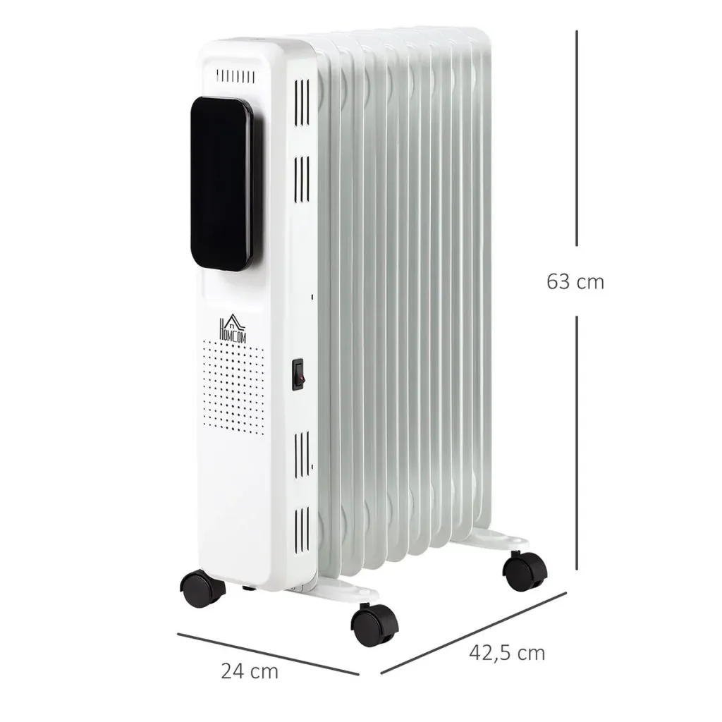 Ölradiator tragbar elektrisch Heizkörper 1830-2180W 3 Heizstufen 24-Stunden-Timing mit 4 Rollen Stahl 42,5 x 24 x 63 cm