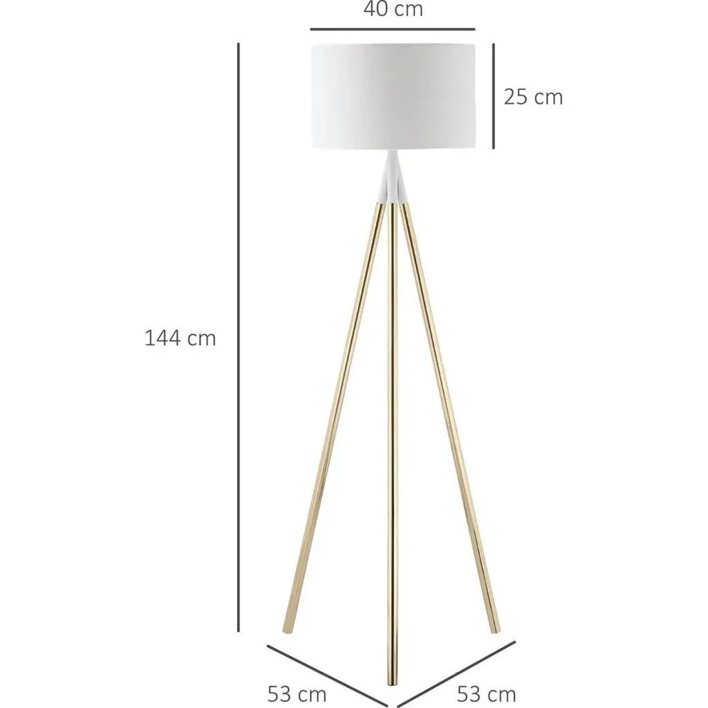 Stehlampe Wohnzimmer Tripod Stehleuchte 40W moderne Standleuchte mit E27 Fassung Metallfuß für Schlafzimmer Büro Weiß+Go
