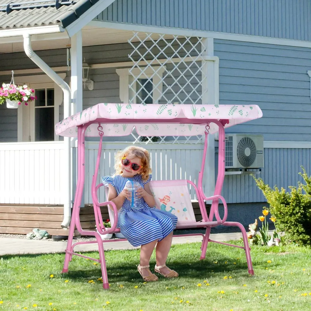 Kinderschaukel - mit Dach - Rosa - 110 x 74 x 113 cm