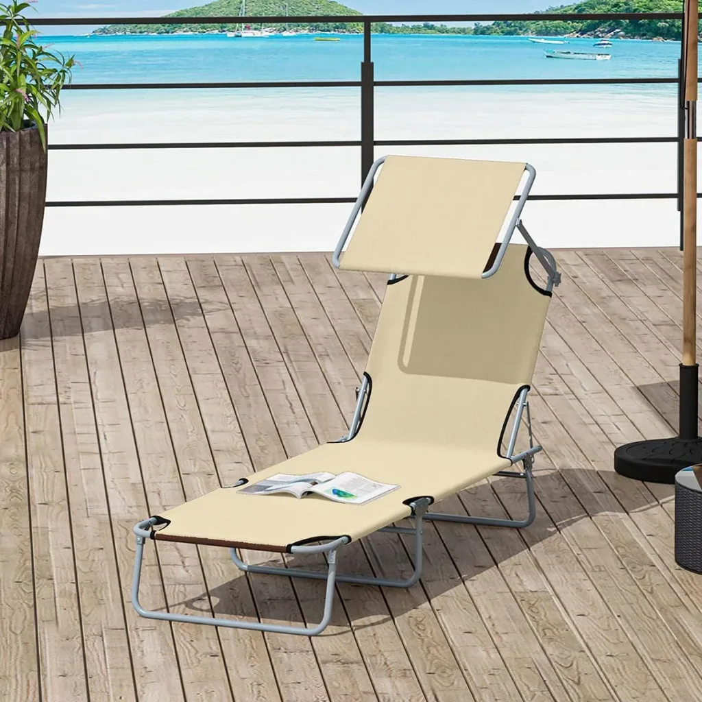 Gartenliege - klappbar - mit Sonnenschirm - Beige - 187 x 58 x 36 cm