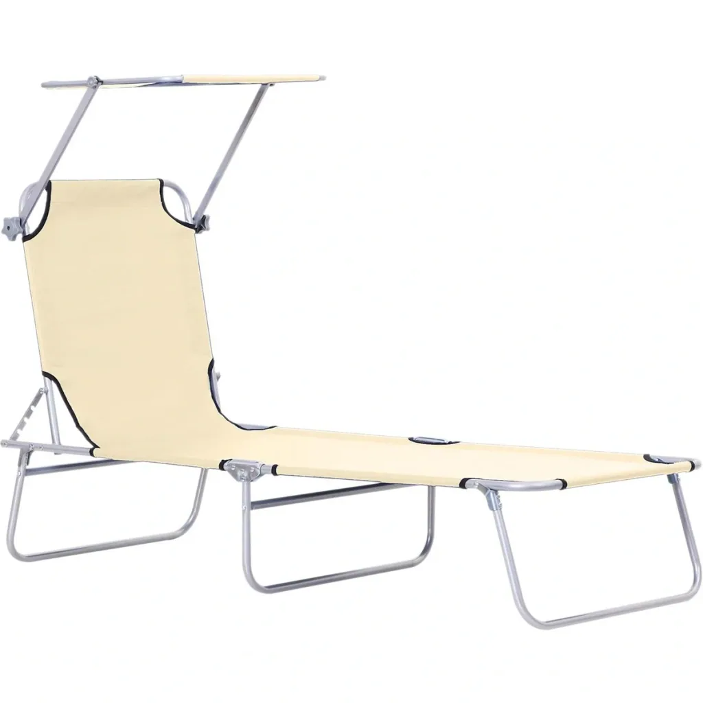 Gartenliege - klappbar - mit Sonnenschirm - Beige - 187 x 58 x 36 cm