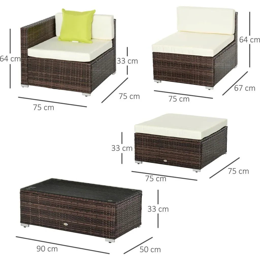 Gartenmöbel Lounge Set 5-teilig mit Beistelltisch Rattanlook