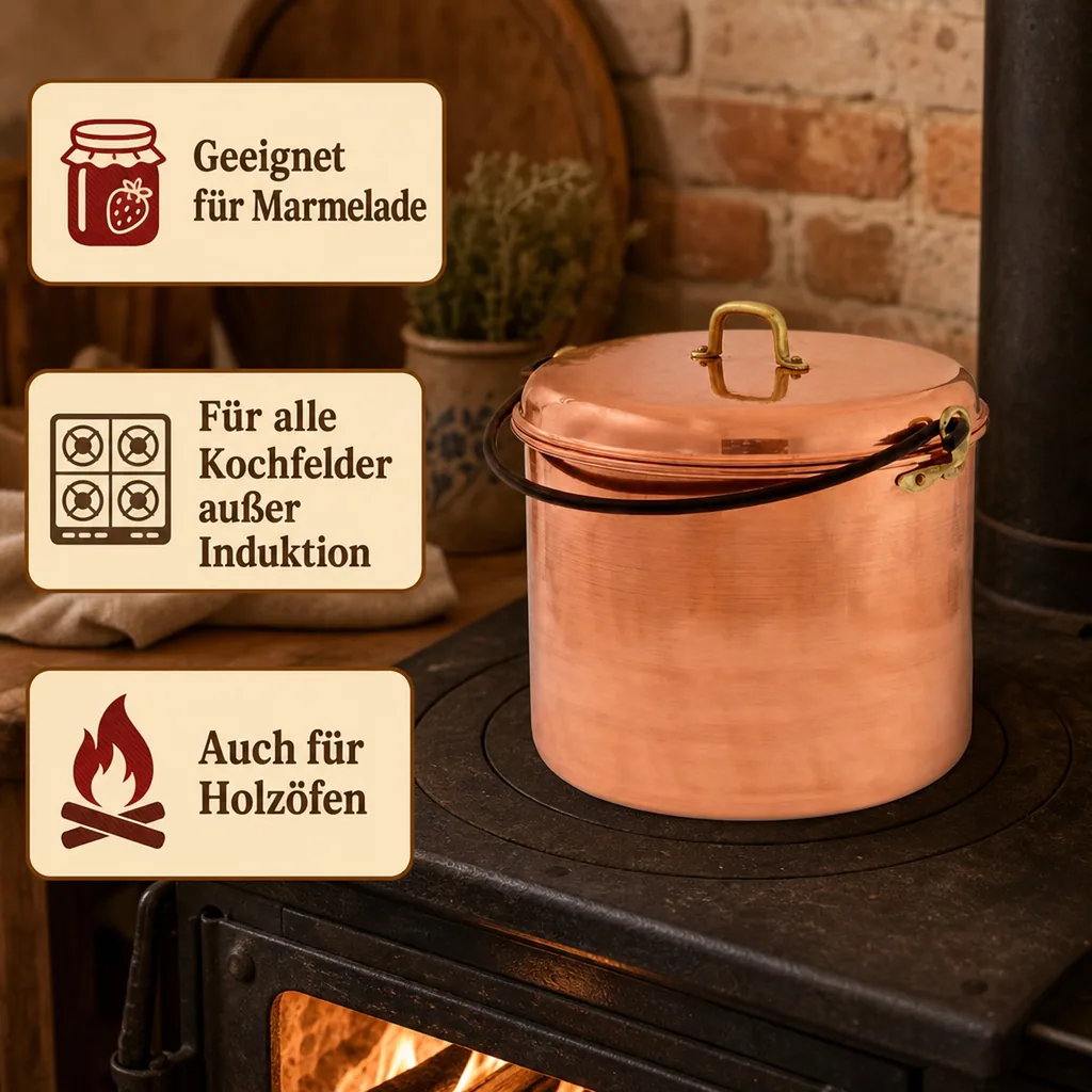 Kupfertopf Gehämmert, mit Griffen, 28 cm - Perfekt für die Zubereitung von köstlichen Gerichten
