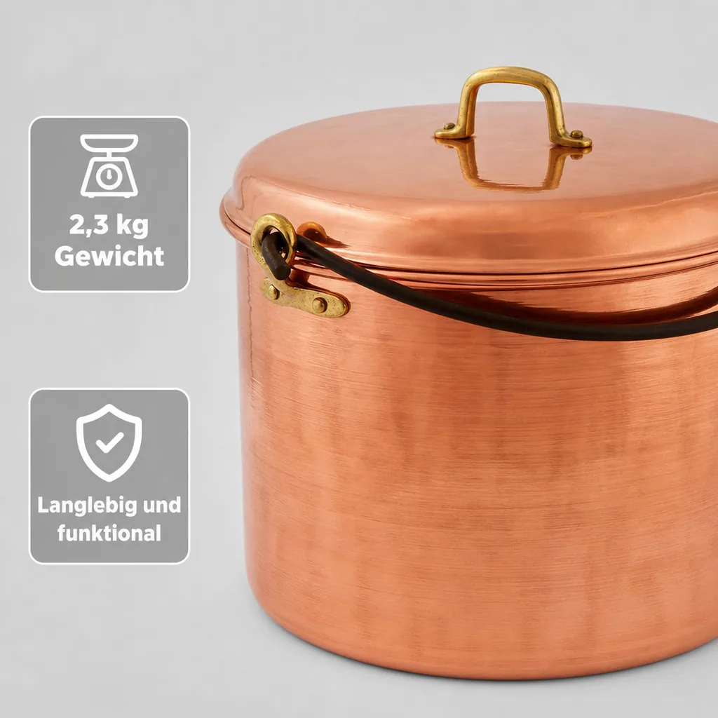 Kupfertopf Gehämmert, mit Griffen, 28 cm - Perfekt für die Zubereitung von köstlichen Gerichten