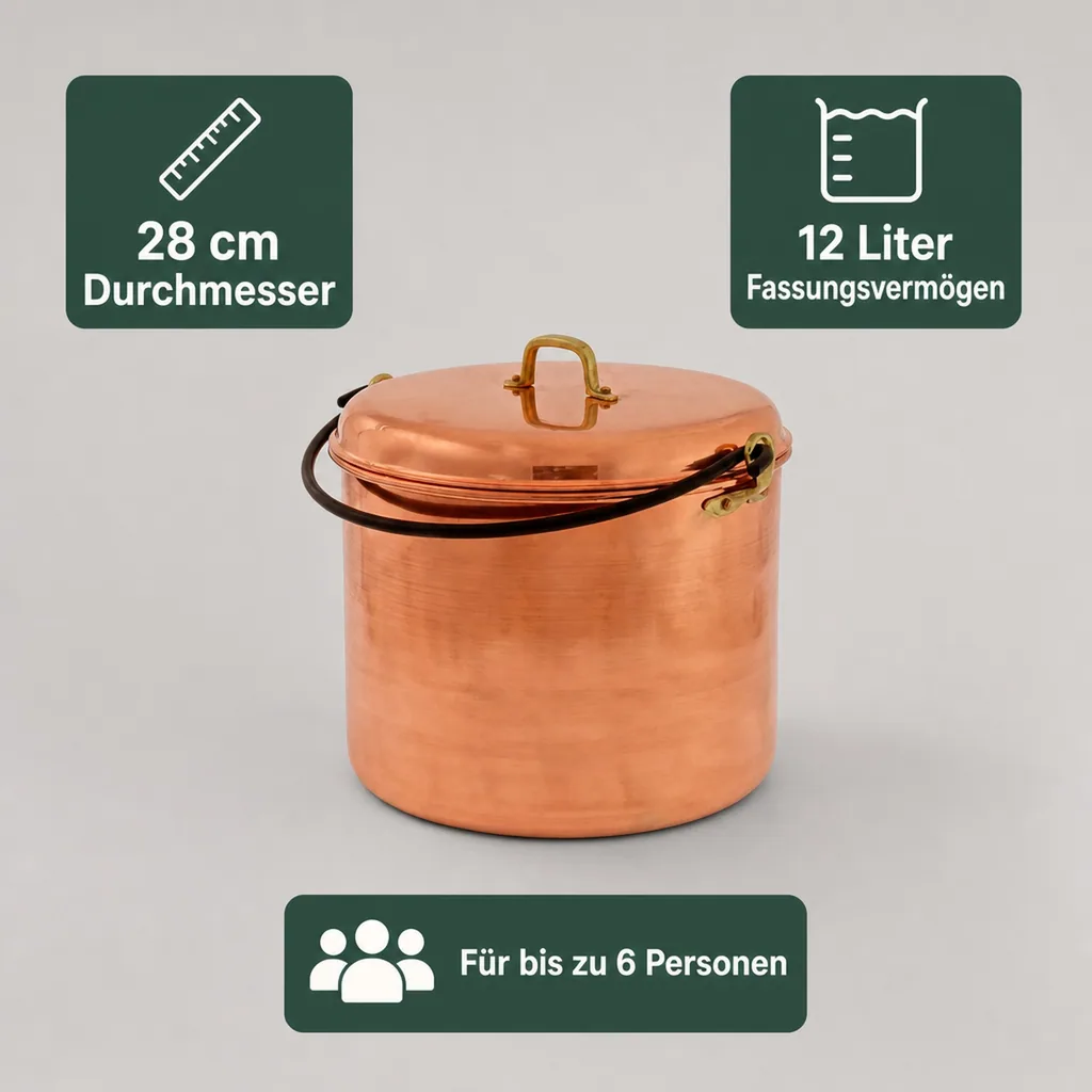 Kupfertopf Gehämmert, mit Griffen, 28 cm - Perfekt für die Zubereitung von köstlichen Gerichten