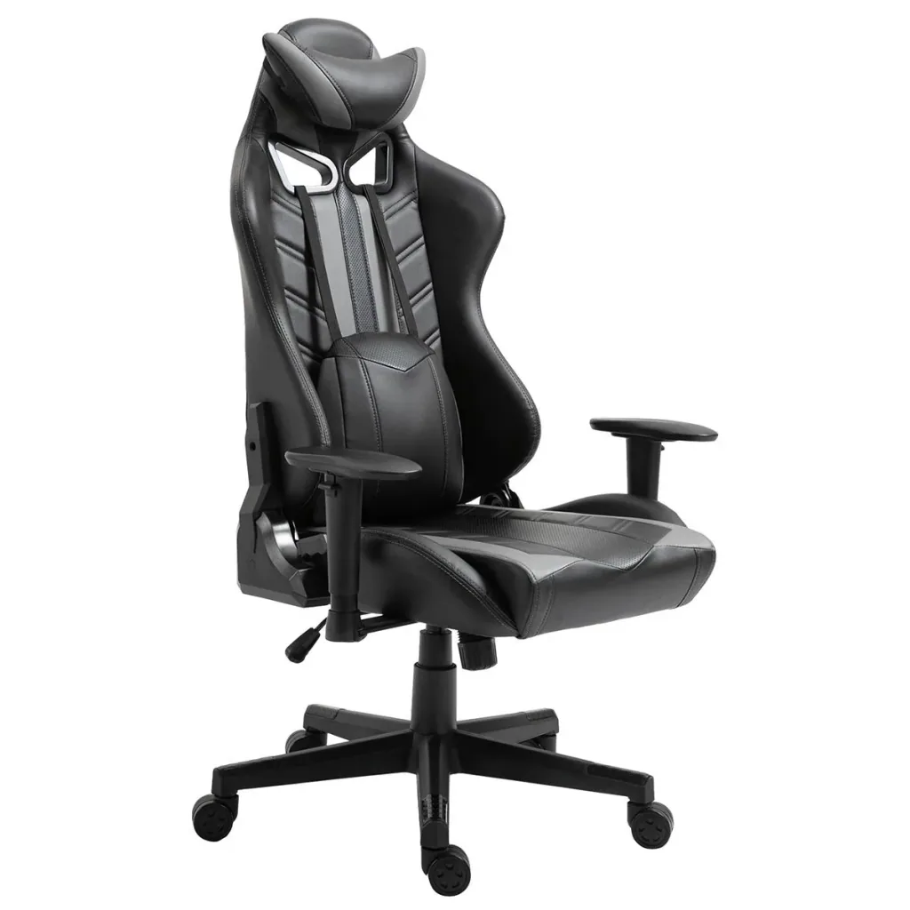 Gamingstuhl mit Wippenfunktion Bürostuhl höhenverstellbar 160° Neigungswinkel Schaumstoff Kunstleder Nylon Schwarz+Grau