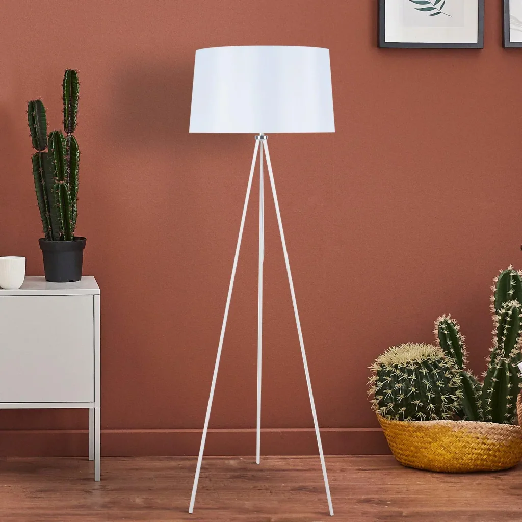 Stehlampe Tripod Schlafzimmer Standleuchte Stehleuchte 40W Metall weiß ?48 x 156 cm