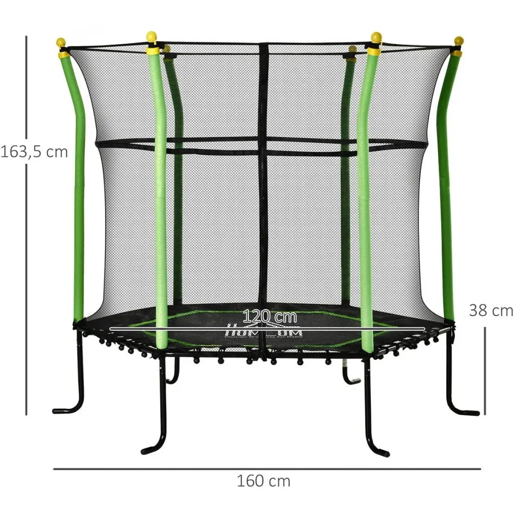 Trampolin für Kinder mit Sicherheitsnetz Stahl grün 163,5H cm bis zu 60 kg
