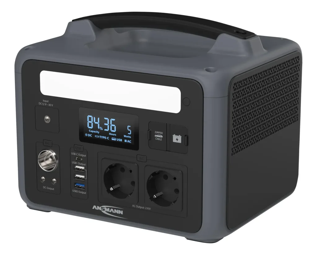 Powerstation mit LED Lampe, AC Steckdosen, Autosteckdose und USB, 600 Watt