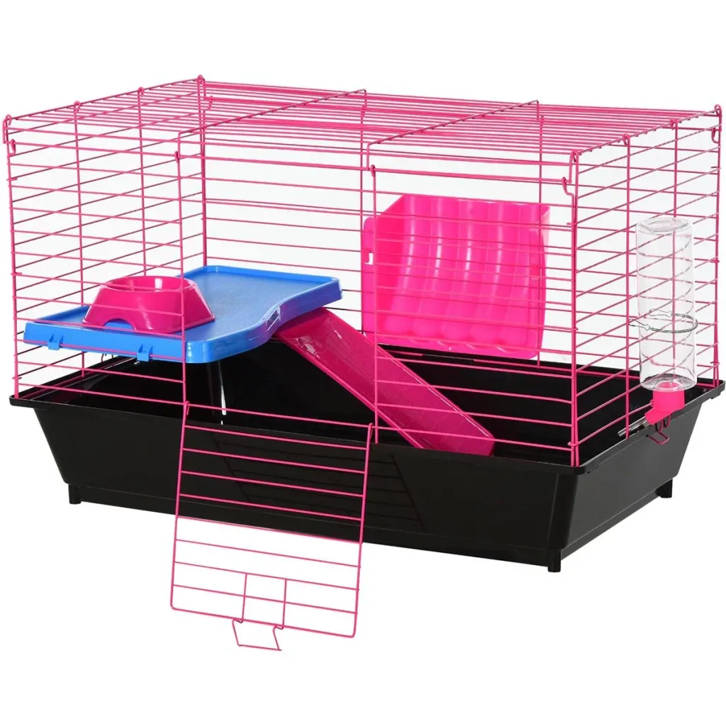 Kleintierkäfig mit Zubehör blau/pink