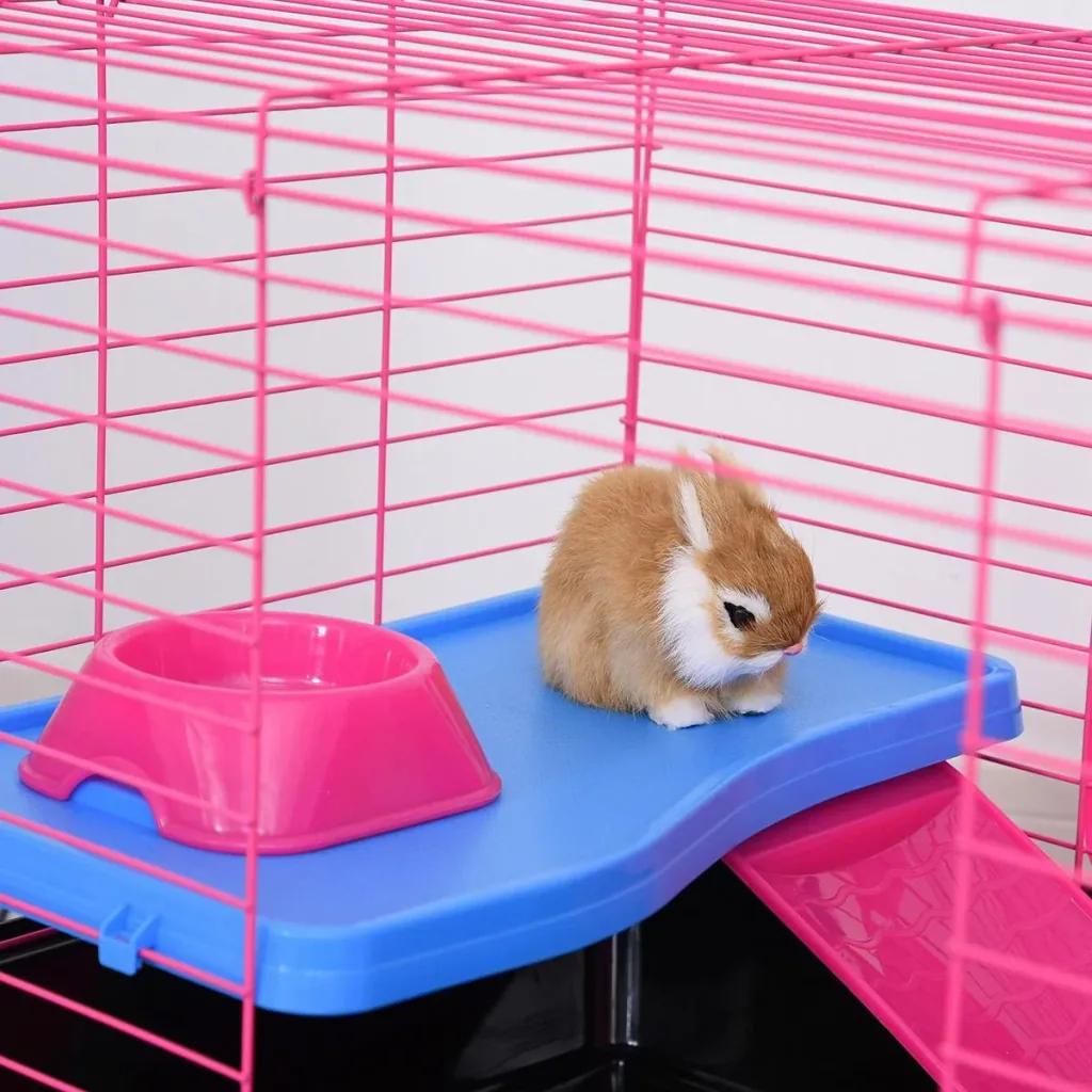 Kleintierkäfig mit Zubehör blau/pink