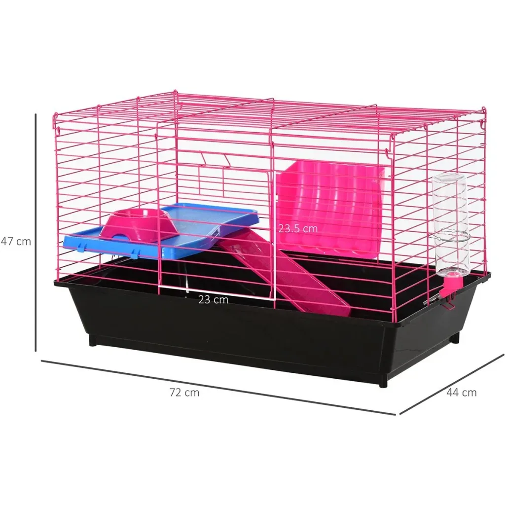 Kleintierkäfig mit Zubehör blau/pink