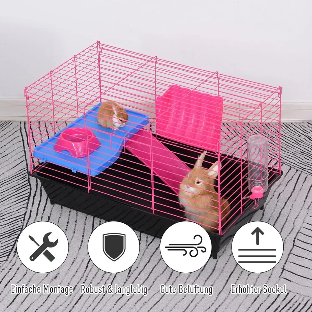Kleintierkäfig mit Zubehör blau/pink