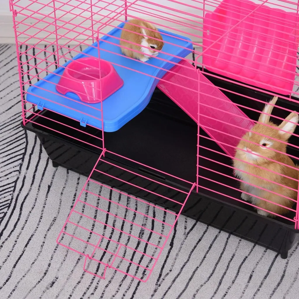Kleintierkäfig mit Zubehör blau/pink