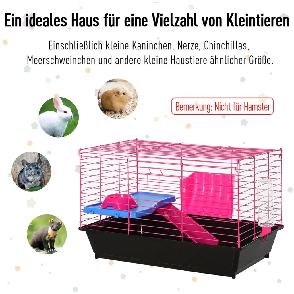 Kleintierkäfig mit Zubehör blau/pink