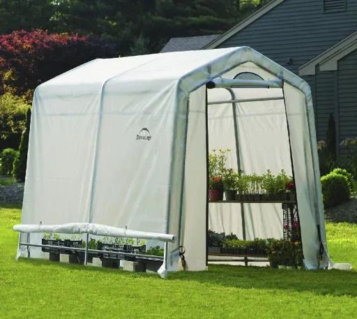 ShelterLogic Gewächshaus 4,32 m² Weiß, 180×240 cm – Foliengewächshaus mit Aufrolltür & Lüftung, wetterfest