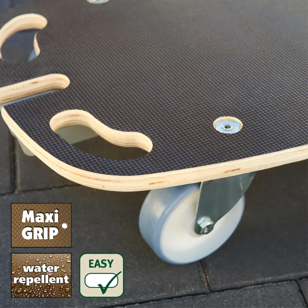Transporthilfe MM 1187, 80 x 40 x 14,5 cm, softe Rollen Ø 100 mm, Rollenlager, Multiplex FSC®, Tragkraft 300 kg