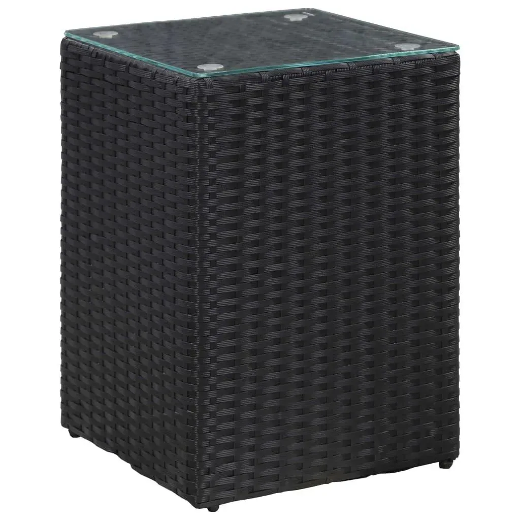 3-teiliges Beistelltisch-Set mit Glasplatte poly rattan schwarz
