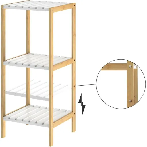 Badezimmerschrank - Bambus - 3 Einlegeböden - 80 x 34 x 33cm - Weiß
