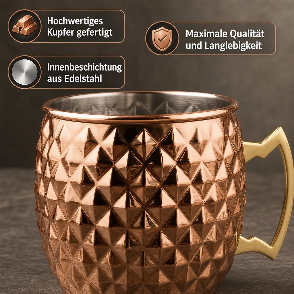Becher, Tasse - Diamond Moscow Mule, Kupfer, 550 ml