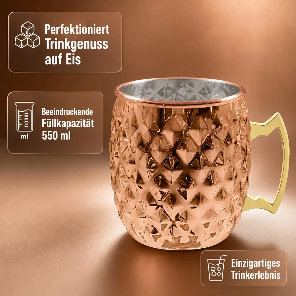 Becher, Tasse - Diamond Moscow Mule, Kupfer, 550 ml