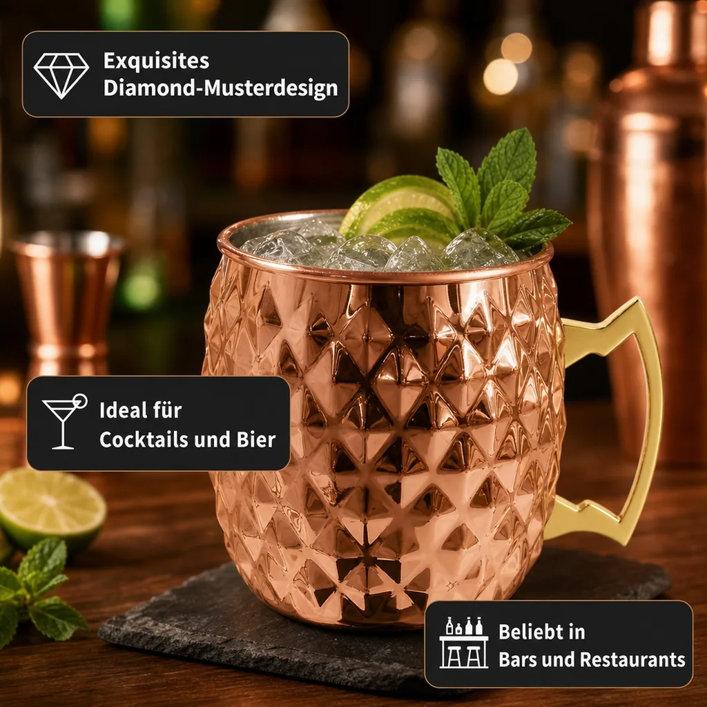 Becher, Tasse - Diamond Moscow Mule, Kupfer, 550 ml