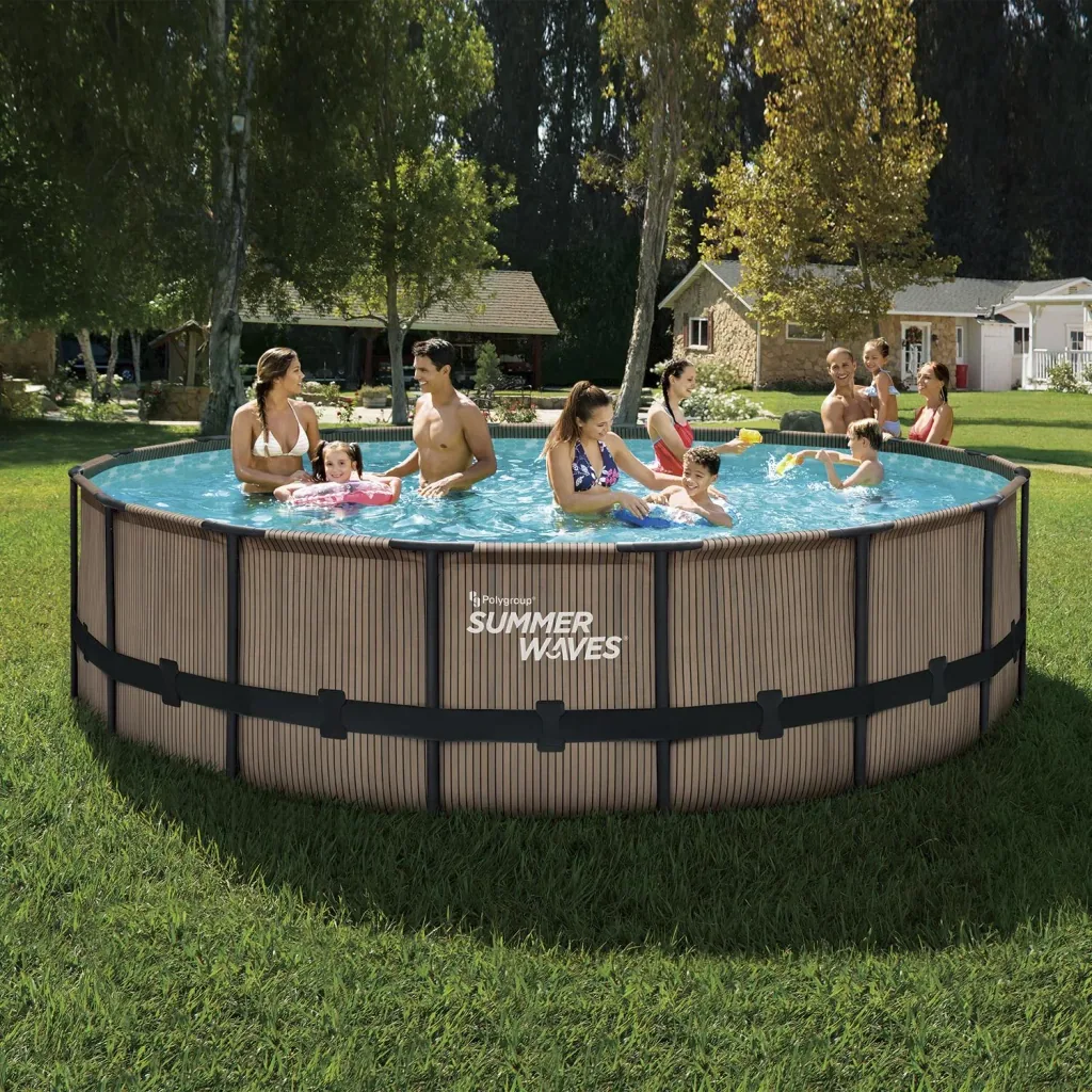 Summer Waves Elite Frame Pool Ø488 x 122 cm, Teak-Optik