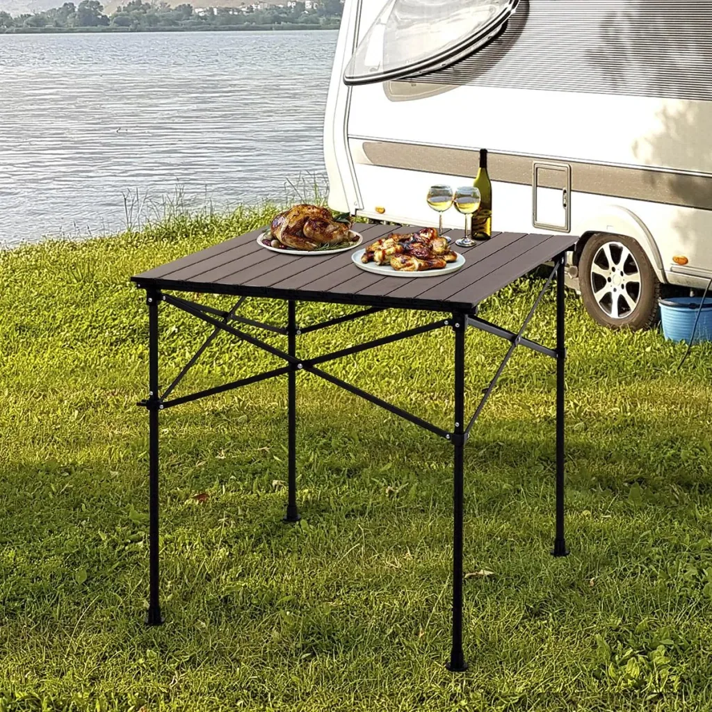 Campingtisch mit Holzmaserung dunkelbraun