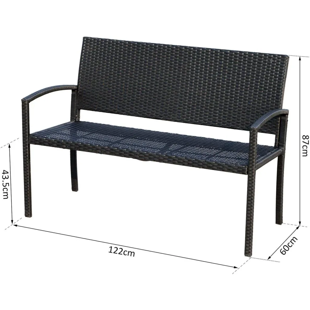 Polyrattan Gartenbank Sitzbank 2-Sitzer Stahl Schwarz