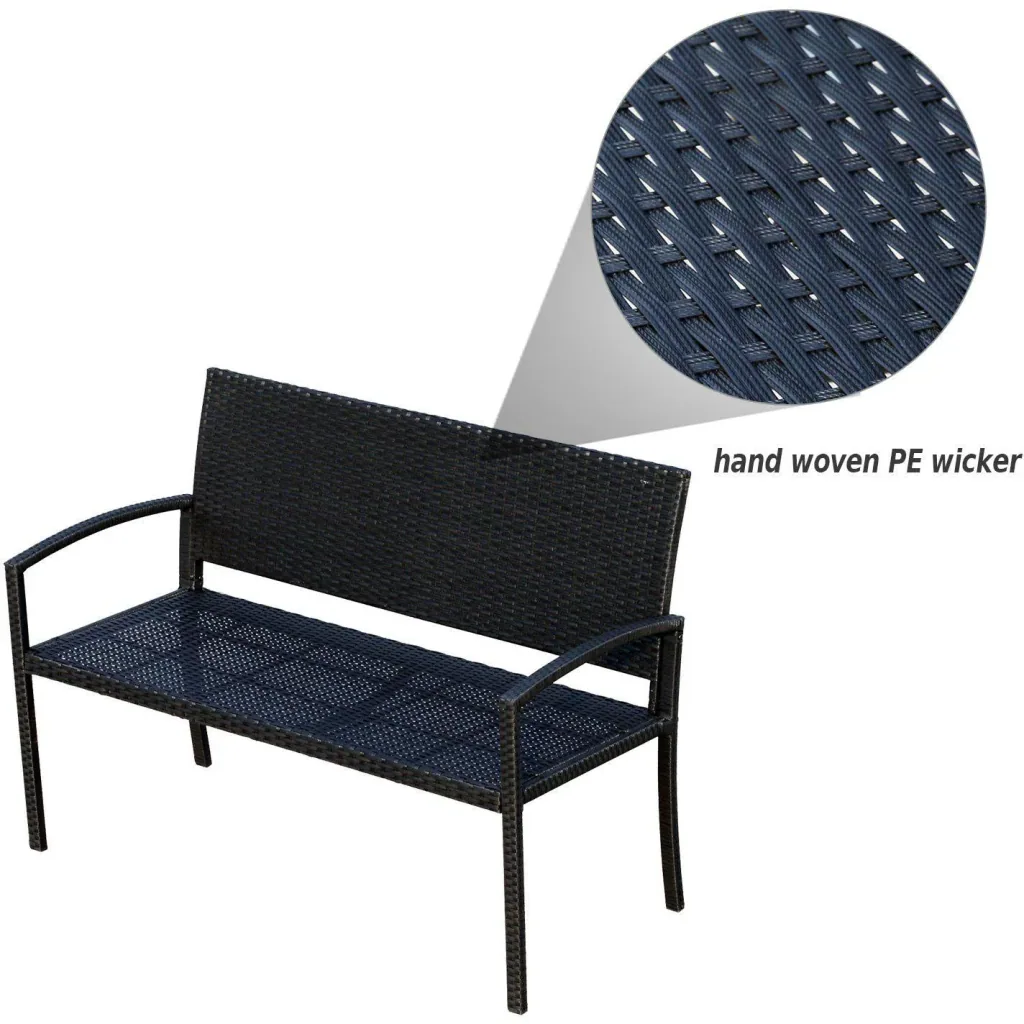 Polyrattan Gartenbank Sitzbank 2-Sitzer Stahl Schwarz