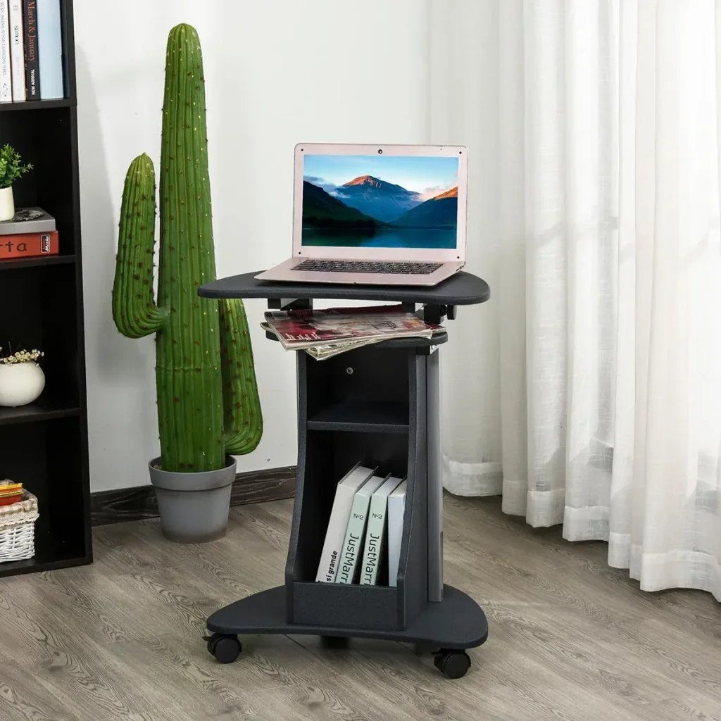 Laptoptisch Laptop Ständer Notebooktisch mit Rollen und Ablagefläche Computer Tablet höhenverstellbar Stahl + MDF Schwar
