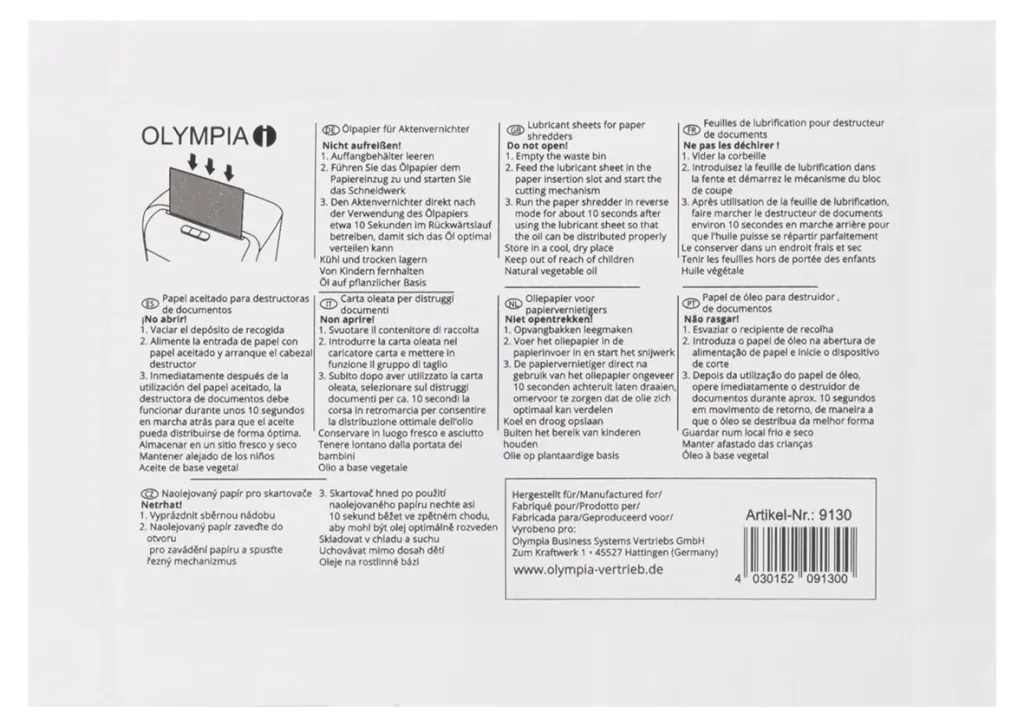 Ölpapier für Aktenvernichter