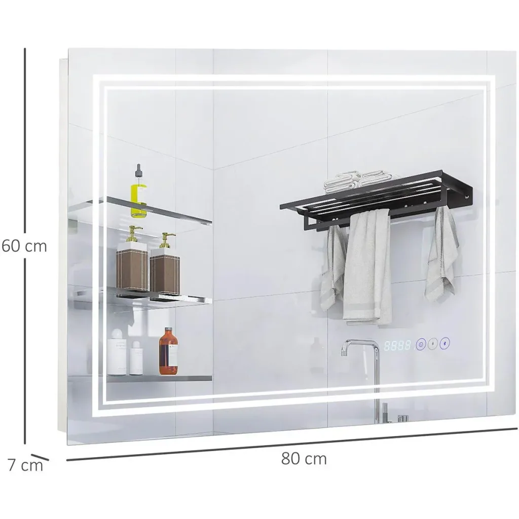 Badezimmerspiegel mit LED-Beleuchtung 80 cm x 7 cm x 60 cm