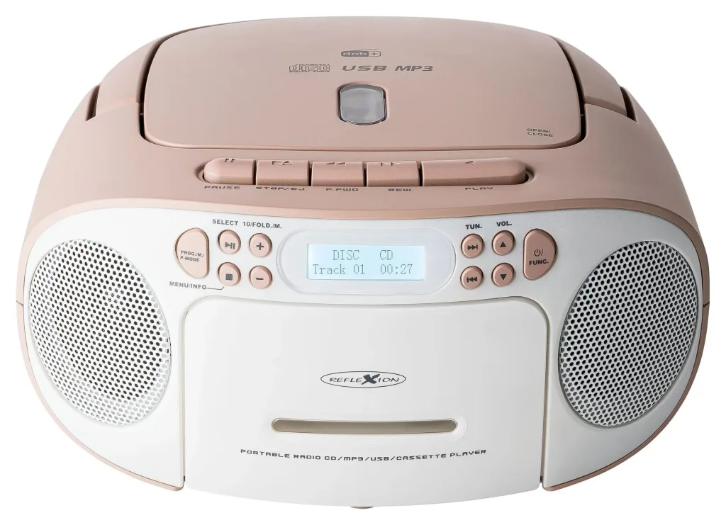 CD Radio Boombox mit DAB+/UKW-Radio, MP3/CD, Kassette und AUX-IN, pink