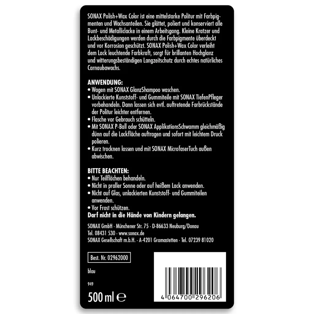 Polish+Wax Color blau 500 ml