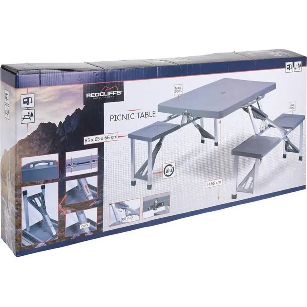 Zusammenklappbarer Picknicktisch - 84cm x 66cm x 134cm - Grau