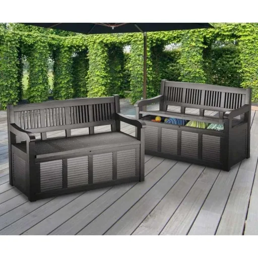 NL Pro Gartenbank mit Aufbewahrungsbox / Kissenaufbewahrungsbank -130x60x85cm -Schwarz
