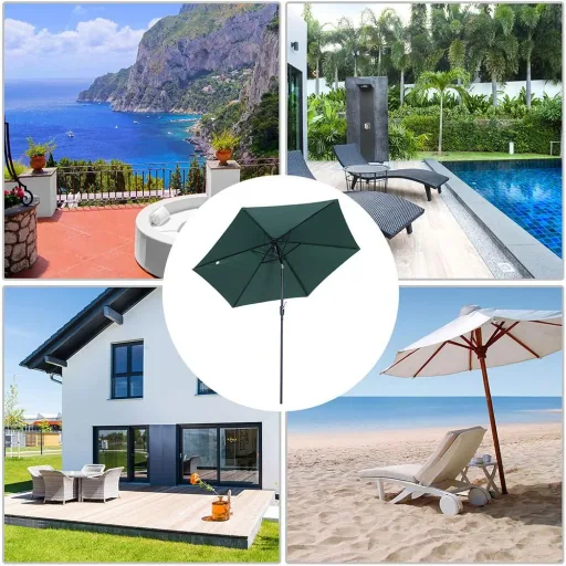 Sonnenschirm Gartenschirm mit Handkurbel Alu 180/? Polyester Grün ?2,7 x 2,35 m