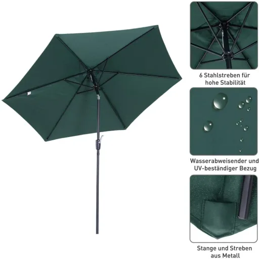 Sonnenschirm Gartenschirm mit Handkurbel Alu 180/? Polyester Grün ?2,7 x 2,35 m