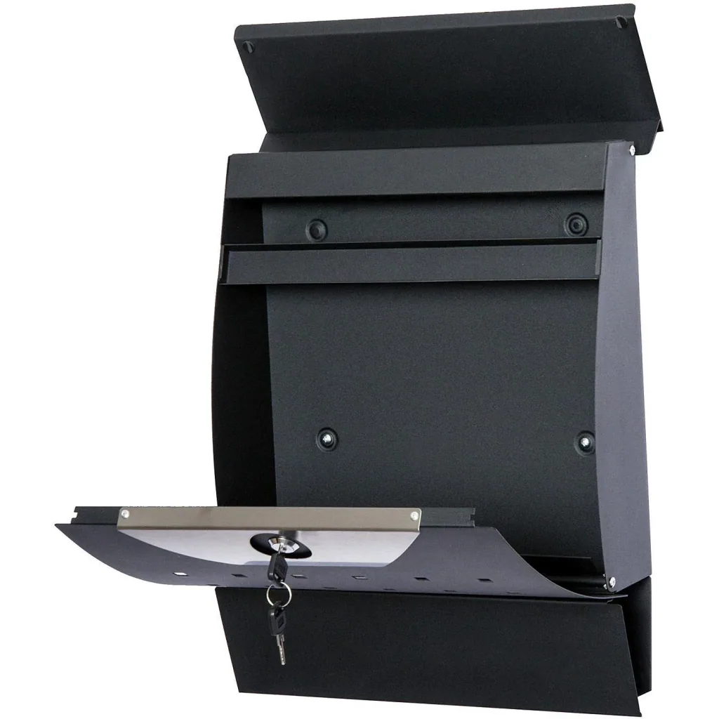 Briefkasten Postkasten mit Zeitungsfach abschließbar 2 Schlüssel Stahl Schwarz