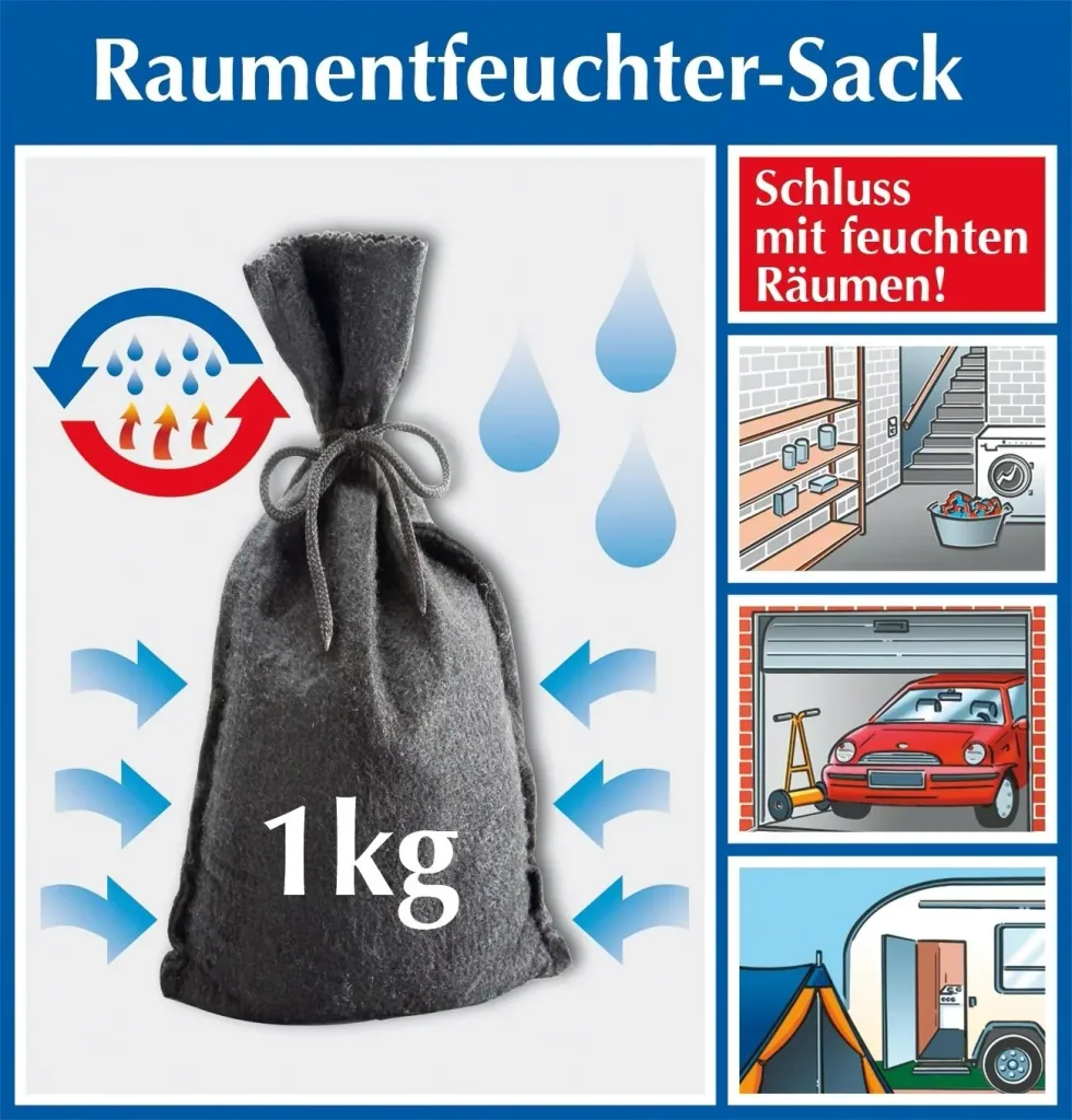 Raumentfeuchter-Sack 3 in 1, 1 kg, schwarz