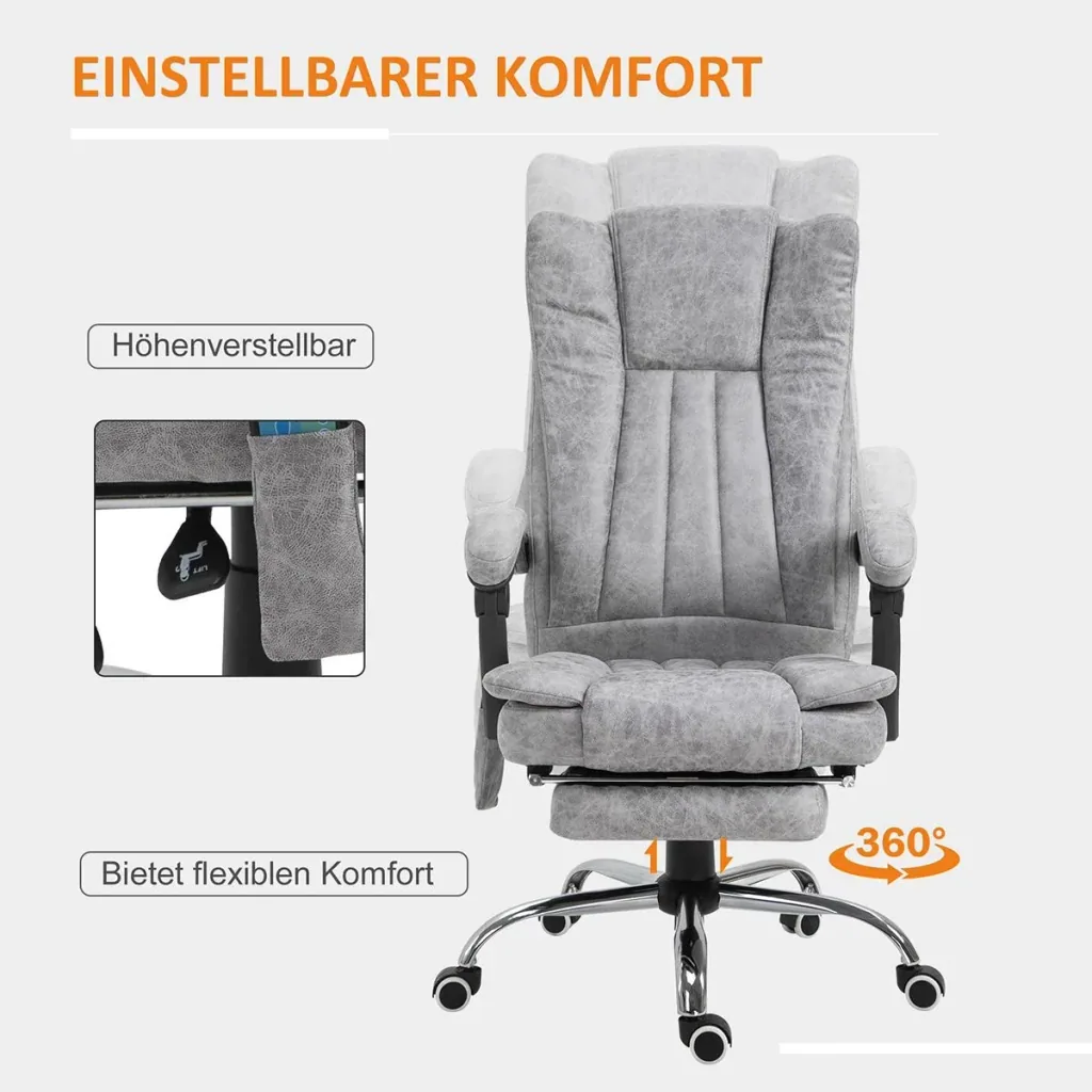 Bürostuhl mit Massage und Heizfunktion grau