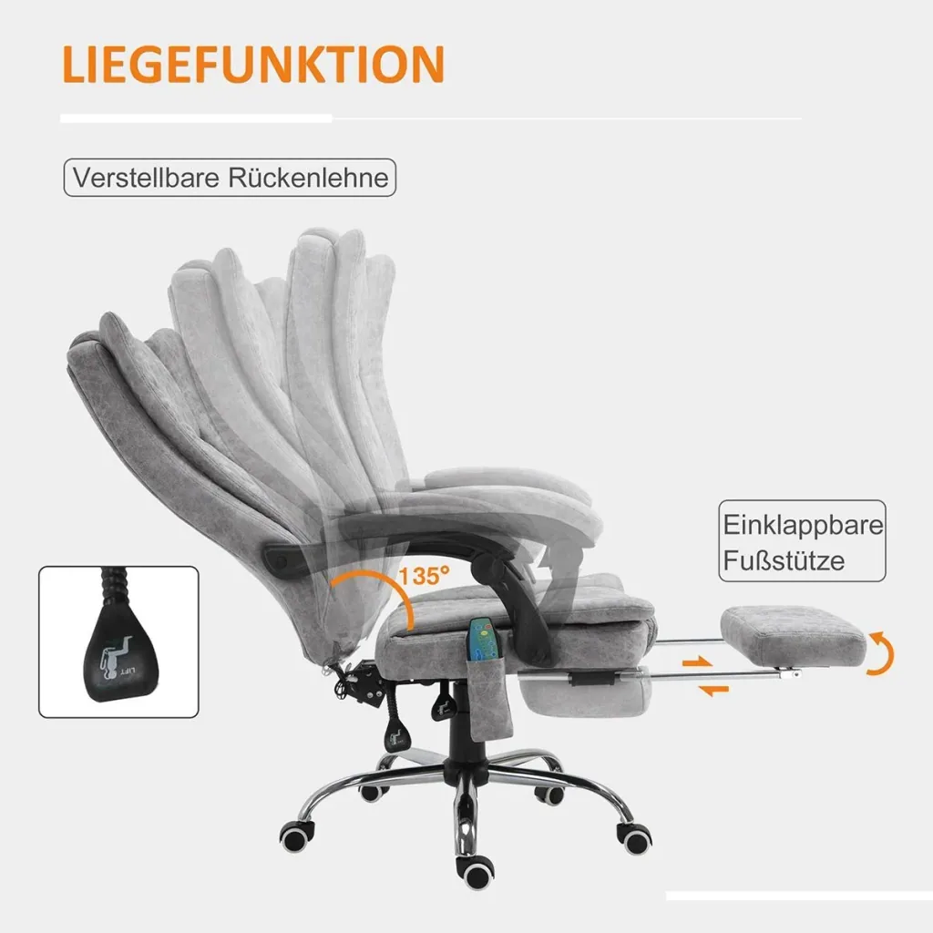 Bürostuhl mit Massage und Heizfunktion grau