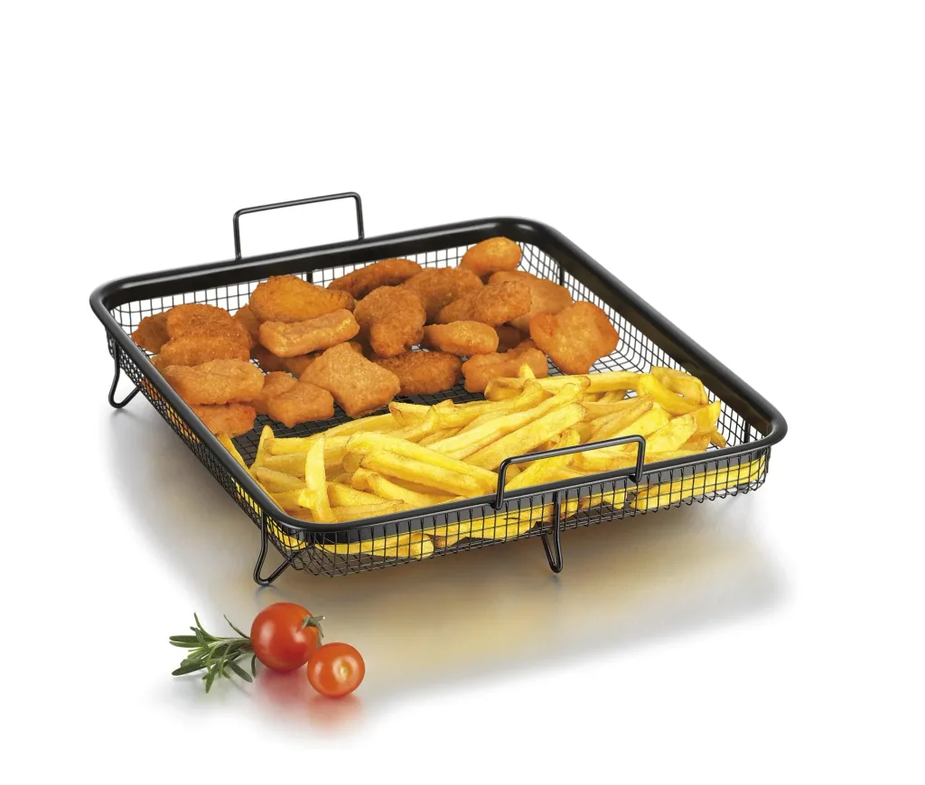 Heißluft-Grillkorb, XXL, antihaftbeschichtet, Schwarz, 33 x 28 x 5 cm