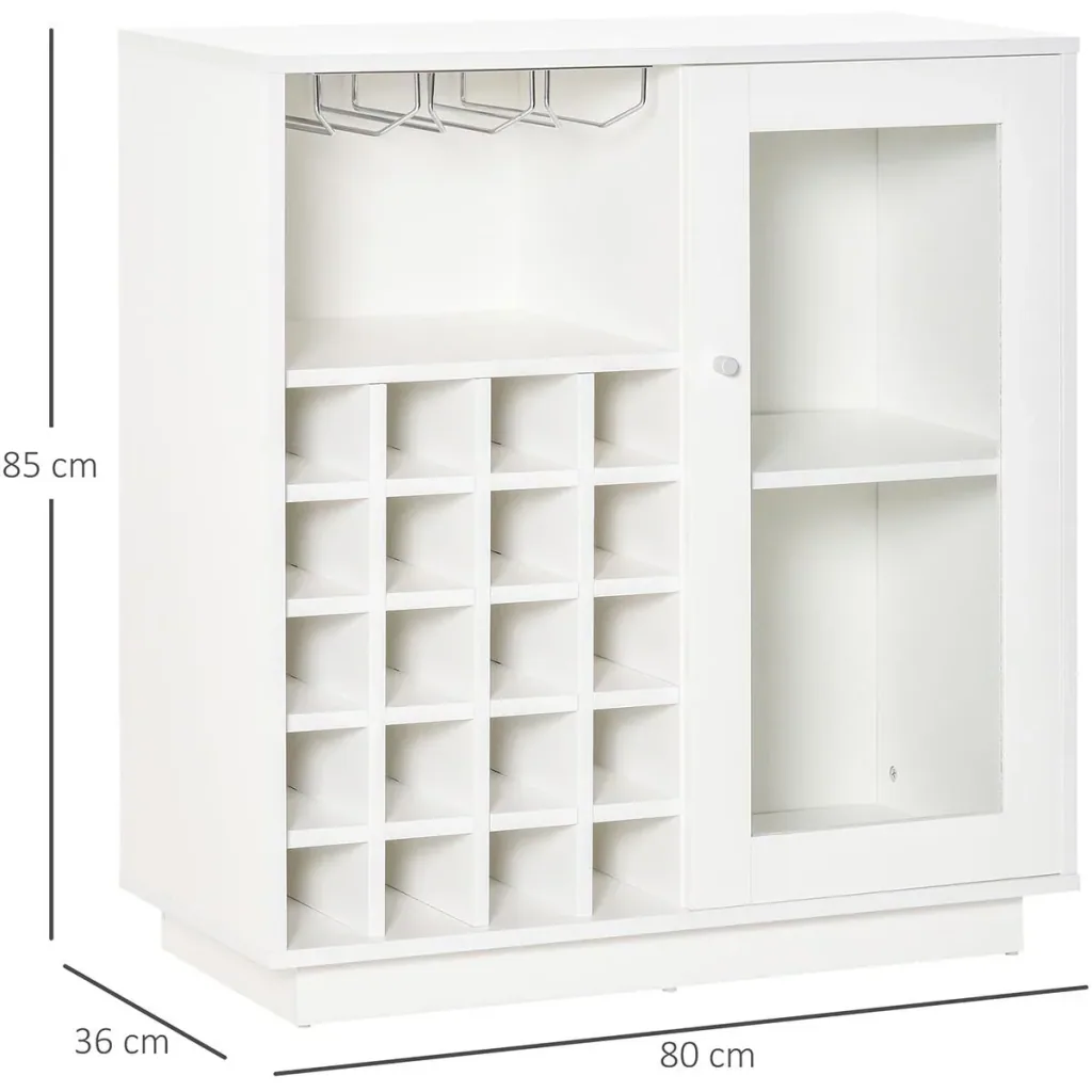 Weinschrank mit Glasvitrine und Weinglashalter Weiß